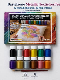 Bastelzone Metallic Textielverf Set - 12 metallic kleuren, 30 ml per flesje - Machinewasbaar — thumbnail 5