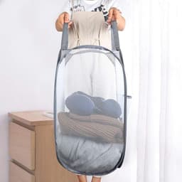 Wasmand Opvouwbaar Grijs 35x35x61cm 2 Stuks - Wasgoed Opbergmand - Mand Vuile Was - Emmer Ronde Opslag - Thuis Organizer - Kinderkamer wasmand — thumbnail 2
