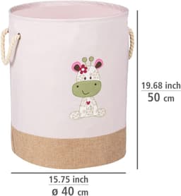 WENKO Wasmand Kids Greta Pink, ronde waszak voor kinderen in modern lichtroze met schattige giraffenprint, twee katoenen handvatten, 63 liter opbergruimte in één vak, Ø40x50cm, 69783800 — thumbnail 4