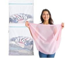 2 x XXL Premium Wasnetten, 60 x 90 cm, Grote Waszakken voor Wasmachine, Met Ritssluiting, Beschermt Kleding