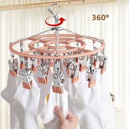 Allecto Premium - Ronde sokkendroger voor wasrek en ondergoedhanger met 24 wasknijpers. Winddicht droogrek van roestvrijstaal voor het drogen van handdoeken. — thumbnail 3