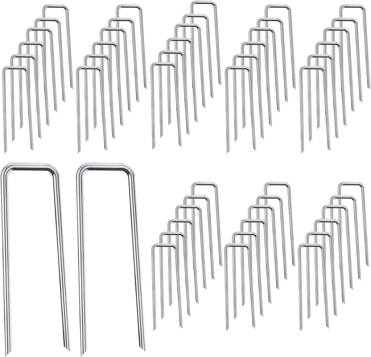 Allecto Plus - U-vormige roestvrijstalen bodemnagels voor bevestiging kunstgras - 50 stuks. Op maat voor netten en weefsels - 3 x 40 x 150 mm. Duurzaam en handig. — afbeelding 1