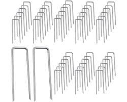 Allecto Plus - U-vormige roestvrijstalen bodemnagels voor bevestiging kunstgras - 50 stuks. Op maat voor netten en weefsels - 3 x 40 x 150 mm. Duurzaam en handig.
