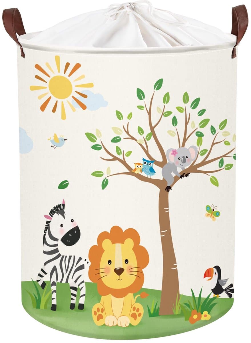 Kinder Opvouwbare Opbergmand met Handvatten - Met Leeuw & Olifant Design - Voor Kleding & Speelgoed - Voor Babykamer & Badkamer - 40 x 50 cm — afbeelding 1