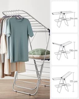2-Tier Stainless Steel Clothes Dryer with Height Adjustable Wings - Freestanding Drying Rack for Socks, Bed Linen, and Clothing - Foldable and Stable - Blue - 156 x 61 x 113 cm — thumbnail 5