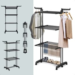 BAUER & MEYER® - Droogrek - Inklapbaar Wasrek - Incl. 20 wasknijpers - Droogtoren - Wastoren - 173 x 75 x 63 cm - Zwart — thumbnail 3