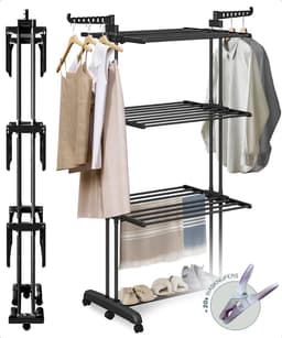 BAUER & MEYER® - Droogrek - Inklapbaar Wasrek - Incl. 20 wasknijpers - Droogtoren - Wastoren - 173 x 75 x 63 cm - Zwart — thumbnail 1