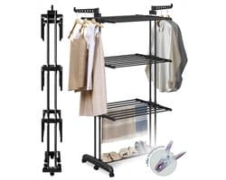BAUER & MEYER® - Droogrek - Inklapbaar Wasrek - Incl. 20 wasknijpers - Droogtoren - Wastoren - 173 x 75 x 63 cm - Zwart — afbeelding 1