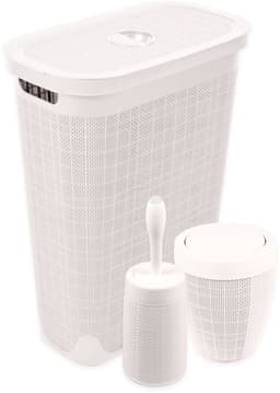 Set 'Hessian' - Wasmand 40 liter - Toiletborstel doseersysteem - Prullenbak swingdeksel - Crème — thumbnail 1
