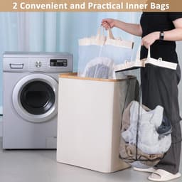 Wasmand voor wasgoed - XL, 150 liter, beige - opvouwbaar, 2 compartimenten — thumbnail 4