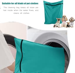 Waszakken voor huisdieren - Waszakken van twill polyester - Grote waszakken met rits - Voorkomt dat waszakken verstopt raken door dierenhaar - wasmachine, 70 x 80 cm，waszak voor huisdieren voor honden, katten en konijnen (Meerblauw)- L — thumbnail 3