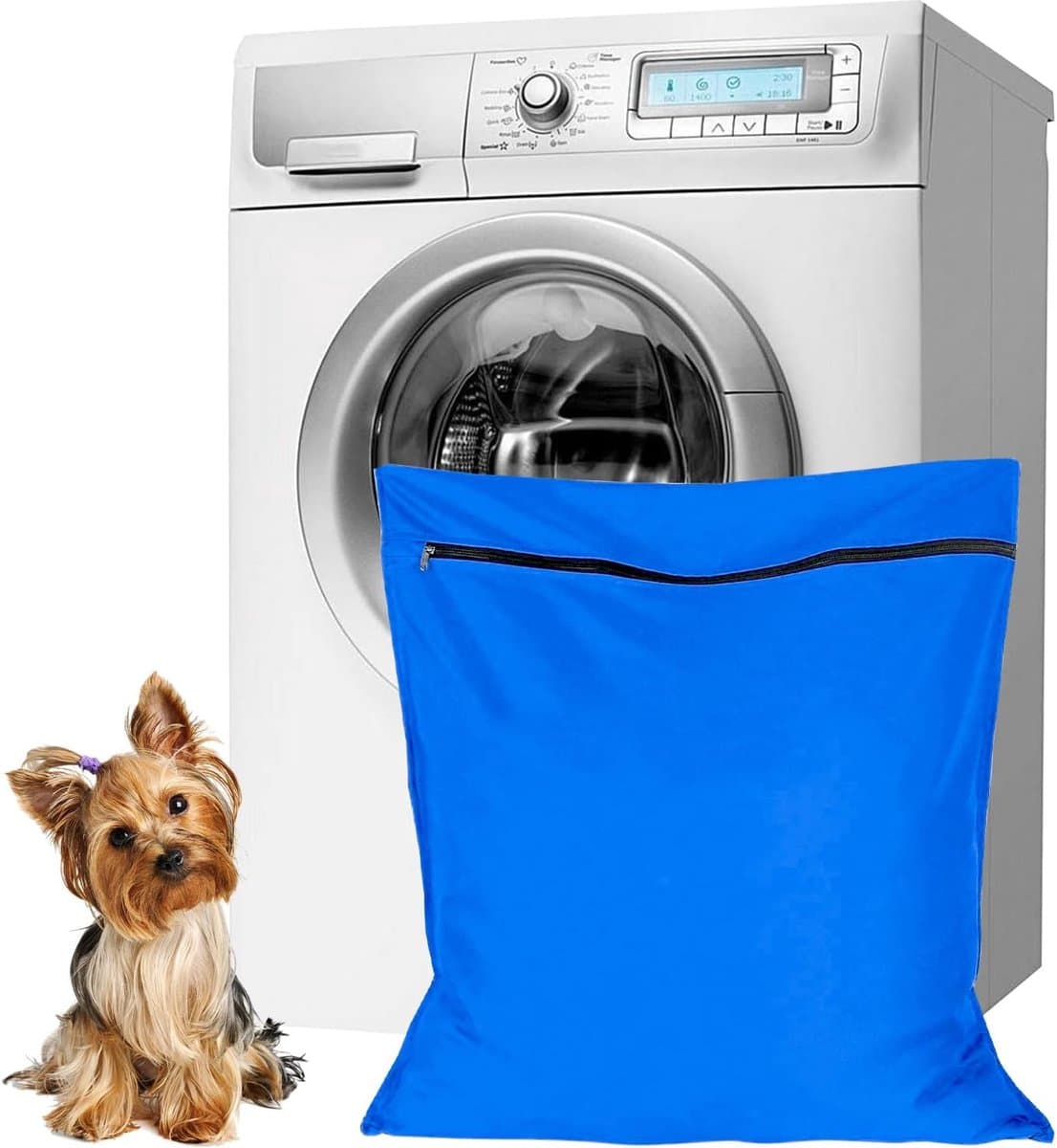 Waszakken voor huisdieren - Waszakken van twill polyester - Grote waszakken met rits - Voorkomt dat waszakken verstopt raken door dierenhaar - wasmachine, 70 x 80 cm,waszak voor huisdieren voor honden, katten en konijnen (blauw)- L — afbeelding 1