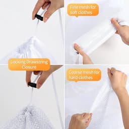 3 stuks waszakken - Net waszakken - Sluiting met trekkoord - Wasmachinenet - Waszakken - Geschikt voor delicate kleding, lakens, speelgoed - Duurzaam - 1 fijn gaas - 2 grof gaas - 50 x 60 cm - Wit — thumbnail 2