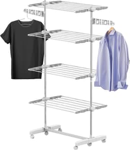Droogrek - Wasrek - Wasdroogrek - Droogtoren - Waslijn uittrekbaar - Verrijdbaar - Inklapbaar - 4 niveaus - H172 cm — thumbnail 1