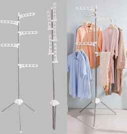 Opvouwbaar droogrek voor kleren - inklapbaar statief - kleerhanger hoek kledingstuk opslag plank - draagbaar wasorganisator - ivoor folding wall laundry rack — thumbnail 4