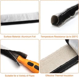Aluminium-titanium hittebestendige slang van 1 m met 15 mm diameter, inclusief handschoenen, voor kabelbescherming en isolatie — thumbnail 2