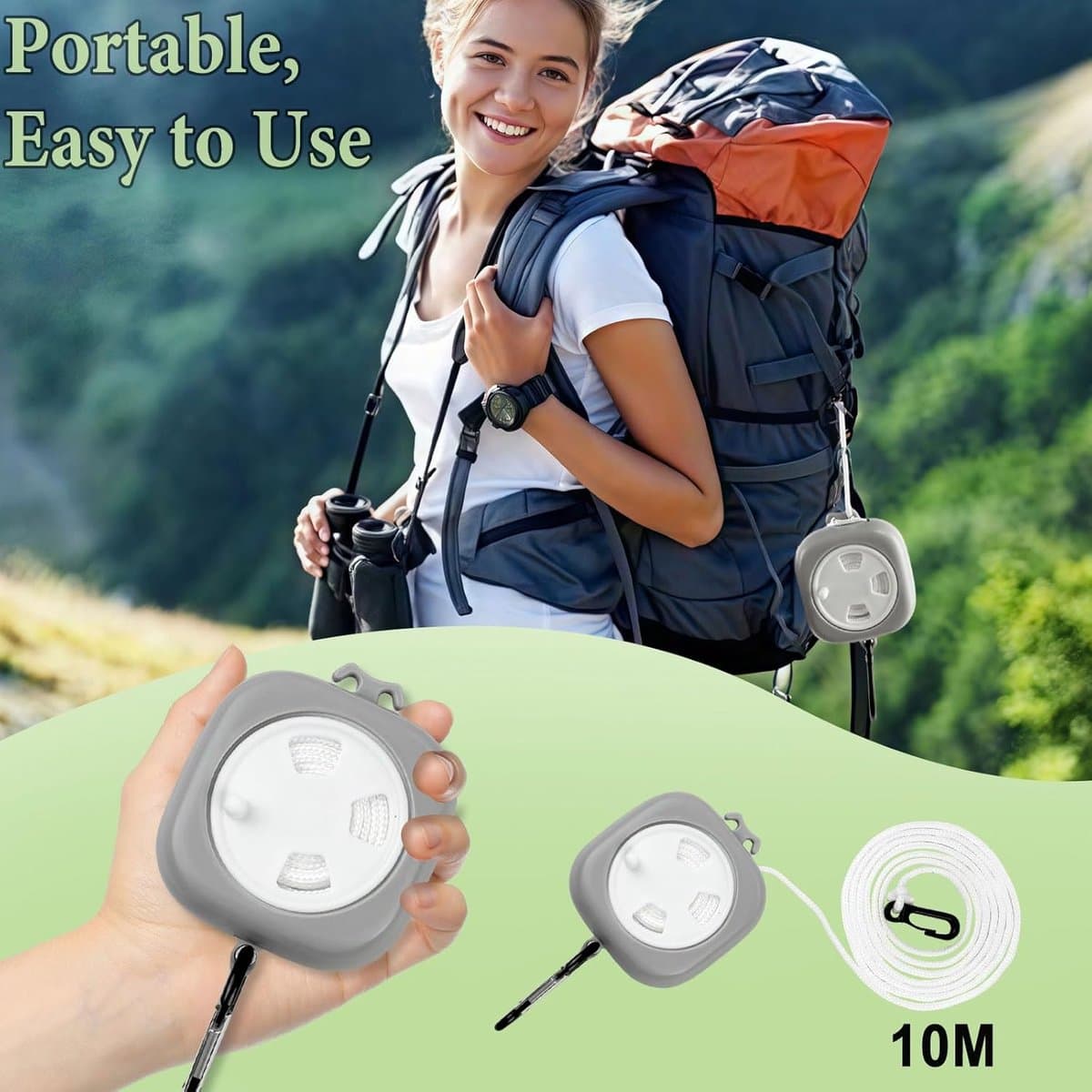 Uittrekbare Campingwaslijn - 10 Meter - Compact en Lichtgewicht - Windbestendig - Voor Outdoor en Reizen — afbeelding 1