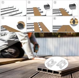 WPC-clips, 100 stuks, roestvrij staal, terrasclips, schroeven, bevestigingsclips, WPC-clips, klembereik 8/9/10 mm (8 mm) — thumbnail 2