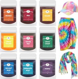 9 x 10 g textielverfset voor doe-het-zelf overhemd, kleurstof voor textiel, machinewasbaar, alles in 1 stof, tie dye batikkleuren, set voor T-shirts, stoffen zakken, doe-het-zelf kleding — thumbnail 1