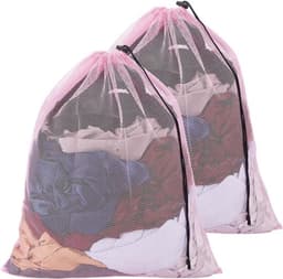 - Waszakken - Wasmachine Tassen - Herbruikbare - Netto Rugzak - Reizen Organizer Pouch - Delicaten Kleding Sokken Beddingen - Thuis Hotel - 2 Stuks - 62x49 cm - Trekkoord - Roze - Mesh - Geschikt voor Hot Roze - Wasbare - Mesh — thumbnail 1
