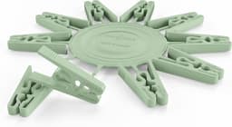 Wasknijpers zonder veer - Klemmen voor wasgoed - Kleding drogen - Gepatenteerd veerloos ontwerp - 20 stuks - Groen en perzik — thumbnail 1