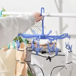2 stuks opvouwbaar droogrek met 16 clips voor het ophangen van sokken en ondergoed - draagbaar en winddicht, 360 graden draaibaar (Blauw-Groen) — thumbnail 5