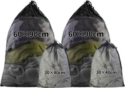 Wasnet - Zwart - 30 x 40 cm / 60 x 90 cm - Herbruikbare Waszak met Trekkoord - Voor Kleding en Beddengoed — thumbnail 1