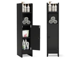 SureDeal® - Badkamerrekk - Stucks Smalle Toiletkast - Open Vakken - Afneembare Panken Vintage - 20x18x80 cm - Donkerbruin