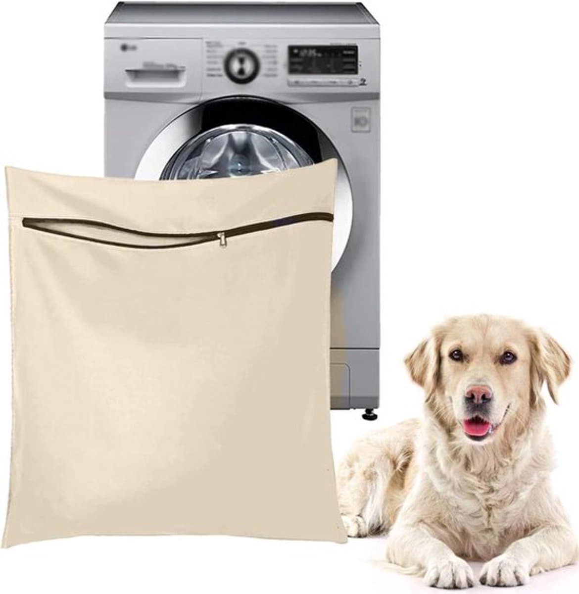 Waszakken voor huisdieren - Waszakken van twill polyester - Grote waszakken met rits - Voorkomt dat waszakken verstopt raken door dierenhaar - wasmachine, 70 x80 cm，waszak voor huisdieren voor honden, katten en konijnen (Khaki)- L — afbeelding 1