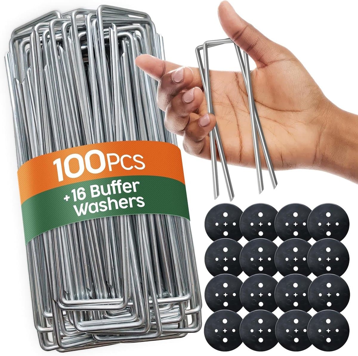 Grondanker - Verzinkt Staal - 150 mm Lang, 25 mm Breed, Ø 3 mm - Set van 100 Stuks met 16 Sluitringen - Voor Tuin en Camping — afbeelding 1