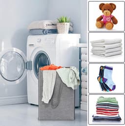 Wasmand met Deksel - Vuilnisbak Organizer - Kleding Opbergen - Verstevigde Bodem - 60 cm Hoog - Grijs — thumbnail 5