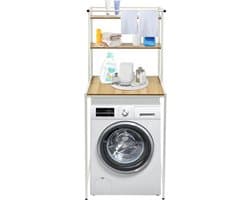 Opbergrek Wasmachine - Badkamerkast Bovenbouwkast - Ruimte Organiseren - Hoog Draagvermogen - 69 x 60 x 176.5cm - Wit Hout