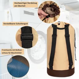 Grote Waterdichte Waszak van 90 Liter voor Reizen, Vouwbare Wasmand met Verstelbare Schouderbanden en Ideaal voor Studenten en Thuisgebruik, Lichtgrijs en Donkergrijs — thumbnail 2