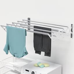 Wandmontage kleeddroger - Uittrekbare droogstandaard - Kleding Drogen - Ruimtebesparend Inklapbaar - 65-127cm Uittrekbaar - Zilverkleurig — thumbnail 1