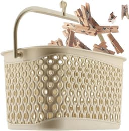 Wasknijper Mand - Klemhouder - Wassen Ophangen - Beweegbare Haak - 22.5x14.8x22.8cm - Beige — thumbnail 1