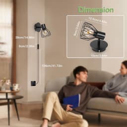 wandlamp met schakelaar en stekker, zwart binnen zwenkbaar, E14 wandspot slaapkamer woonkamer — thumbnail 4