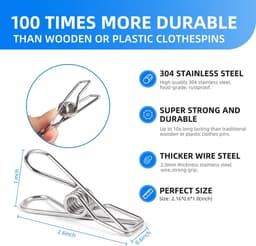 Wasknijpers - Knijpers - Droogrekken - Wasknijpers - Metalen wasknijpers - Roestvrijstalen wasklemmen - Roestvrij en super stevig - voor Kleding, Waslijn, Wasrek, Keuken en Kantoor - 100stuks — thumbnail 2