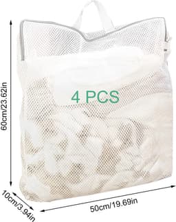 Wasnet voor wasmachine, 50 x 60 cm, waszak, groot met handvat, herbruikbare reis-waszak, hangende waszak, voor gevoelige mantels, blouse, beha, enz. (wit) — thumbnail 2