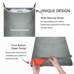 boven de deur, waszak om op te hangen, mand voor badkamer, kast, ruimtebesparende opslag, wasmand hangend met 2 stuks roestvrijstalen haken en 2 stuks zuignappen (89 x 56 cm — thumbnail 5