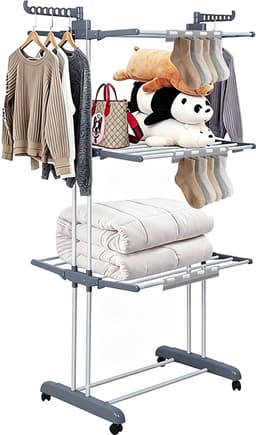 PIPIPOXER- Wasrek Inklapbaar-Droogrek-Staand Droogrek Inklapbaar-Met 3 sokkenclips-Wastoren-Ruimtebesparend Wasrek -75x49x170 CM-Ecologisch Was Drogen- grijs — thumbnail 1