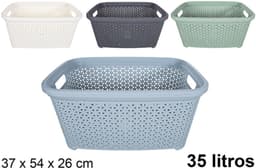 Storage Solutions wasmand - 2x - 35 liter - blauw - 54 x 37 x 26 cm - Kunststof - Draagmand — thumbnail 3