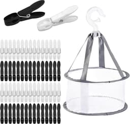 Wasknijpers met Mandje, voor Huis en Tuin Waslijn Wasrek | Windbestendige Kunststof Wasknijpers, met Stabiele Buitenringveer, voor Sokken, Handdoeken, Kleding (Zwart Wit) — thumbnail 1