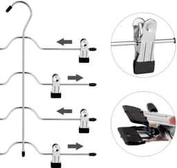 Set Van 3 Antislip Hangers Met Verstelbare Clipbreedte - Roestvrij Staal Verchroomd - Roestvrij Ruimtebesparend - Voor Broeken, Rokken, Sokken En Ondergoed - Zwart En Zilver — thumbnail 3