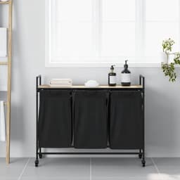 Wasmand – Wasbak – Wasbasket – Wascontainer – Wasbox – 3 Compartimenten Met Wielen – Sonoma Eiken Houten Plank — thumbnail 4