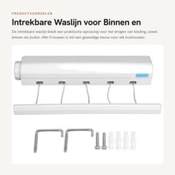 Waslijn Intrekbaar - Wanddroogrek - Kledingdroogtouw - Ruimtebesparend - 5 Touwen - Draagt tot 8kg - Droogtouw — thumbnail 3