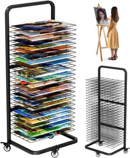 SnelShoppen - Heavy Duty Kunst Schilderij Droogrek Met 25 Afneembare Planken, Mobiele Canvas Opslagstandaard Met Vergrendelbare Wielen Voor Kunststudi — thumbnail 1