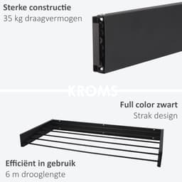 SnelShoppen - KROMS Wanddroogrek Zwart 100 cm - 6m Drooglengte - Incl. Boormal - Inklapbaar Wasrek voor Muur en Hangend Gebruik - Ideaal voor Thuis, C — thumbnail 2