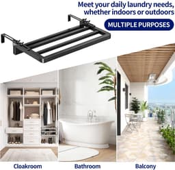 SnelShoppen - Radiator droogrek 40x25 cm, ruimtebesparend wasrek voor balkon, wandmontage, handdoekhouder, vensterbank, badkamer, wasstandaard — thumbnail 3