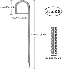 8 Stuks Grondankers 30 cm Lang met J-Haak voor Tent, Tuin, Trampoline en Campinggebruik — thumbnail 2