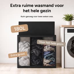 Soverdi - Drie Vakken Met Deksel - 3 in 1 Wasmand - Sorteer Wasmand - Opvouwbaar - Wassorteerder - Dichte Wasmand - Dubbele Wasmand - Laundry Basket - Wasbox - Organizer Kleding - Stof - Zwart - Zwarte - 180L — thumbnail 2